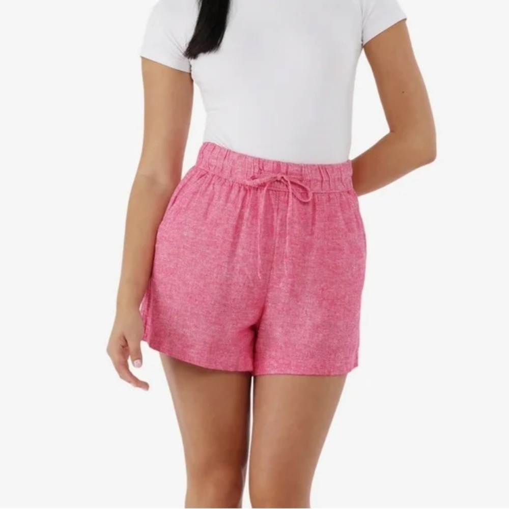 Time & Tru Pink Women's Casual Shorts NEW XXL Linen Blend Tie Waist Cinched